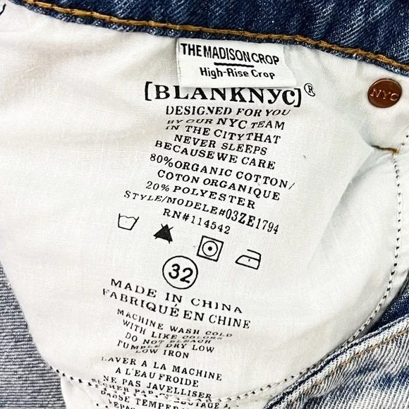 NWT BlankNYC The Madison High Rise Cropped Jeans in Perfect Places